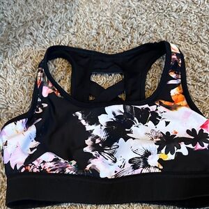 Floral Black Sports Bra small